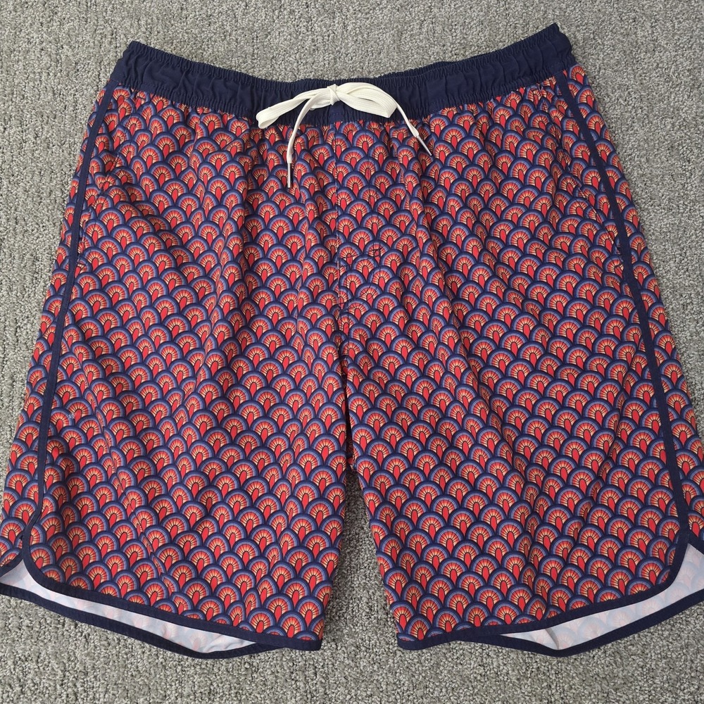 Fair Harbor Swim‎ Trunks Mens XL Blue Lined 7" AOP Geometric Stretch